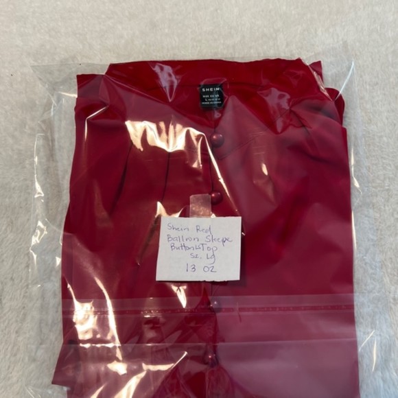 SHEIN Womens Red Bishop Sleeve Button Mock Neck LS Top Balloon Sleeve Size Large - Picture 11 of 11